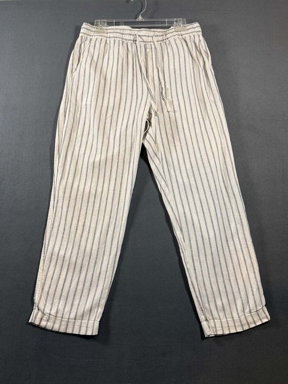 Gap Easy Pant Size M Cream Black Striped Linen Blend Drawstring Trousers